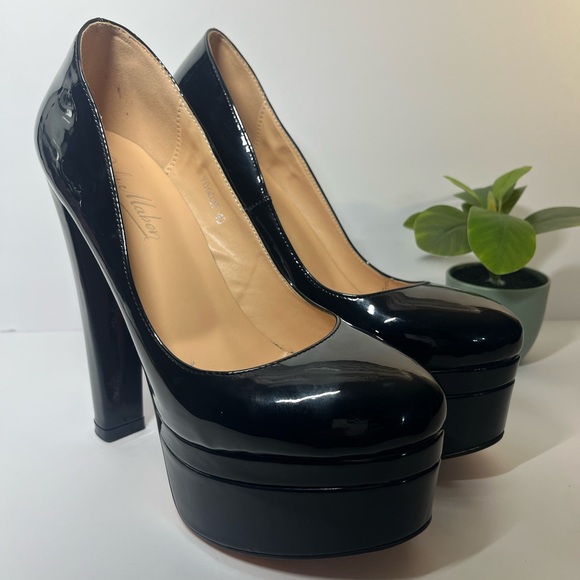 Onlymaker platform Pumps Round Toe Slip on Block Chunky Heels Party Black 9.5 - Picture 3 of 11